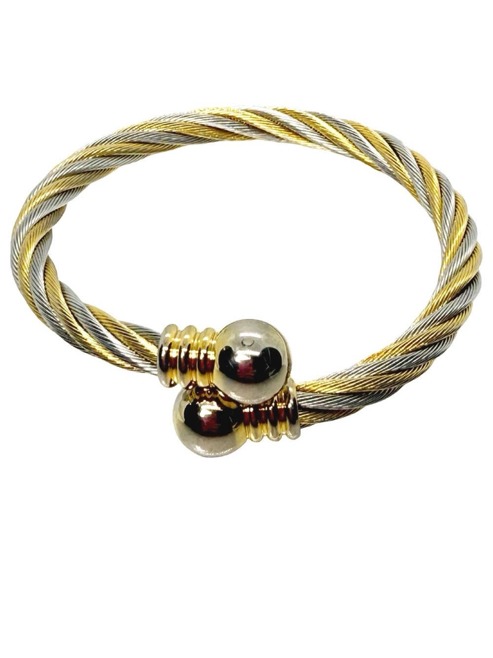 Two-Tone Gold & Silver Cable Cuff Bracelet - Women Jewelry
